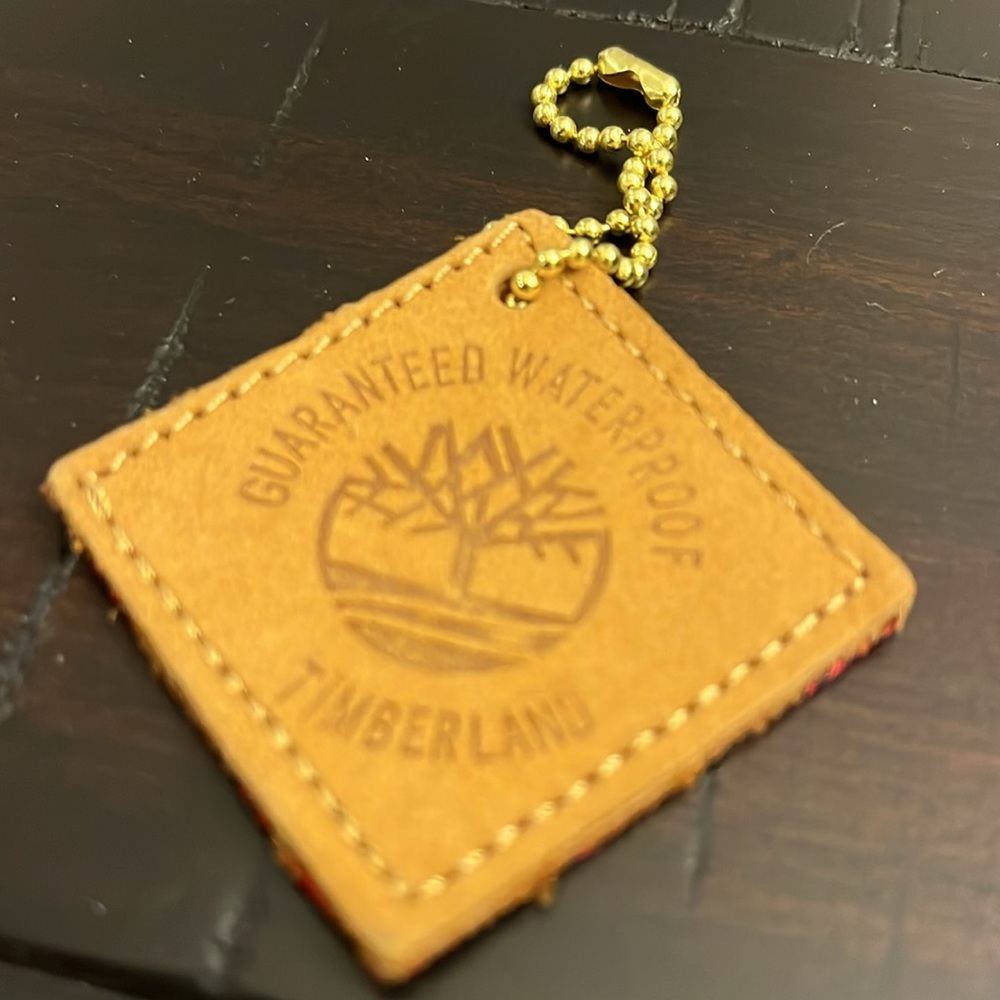 Timberland Leather boot hang tag key chain leather Buffalo Plaid Wheat - Picture 6 of 6
